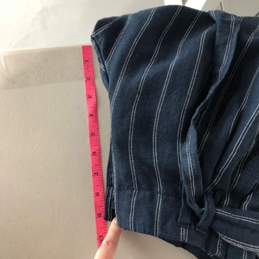 Banana Republic‎ Womens Avery Linen Crop Pant Size 0 Tie Waist Blue Stripe Coast